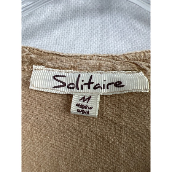 Solitaire Peasant Blouse Womens Medium Tan Embroidered Boho Puff Sleeve - Picture 2 of 9